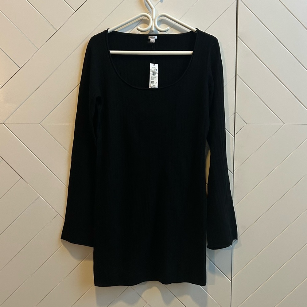 NEW Garage Black scoop neck ribbed mini Long Sleeve Dress size XL NWT - Picture 3 of 8